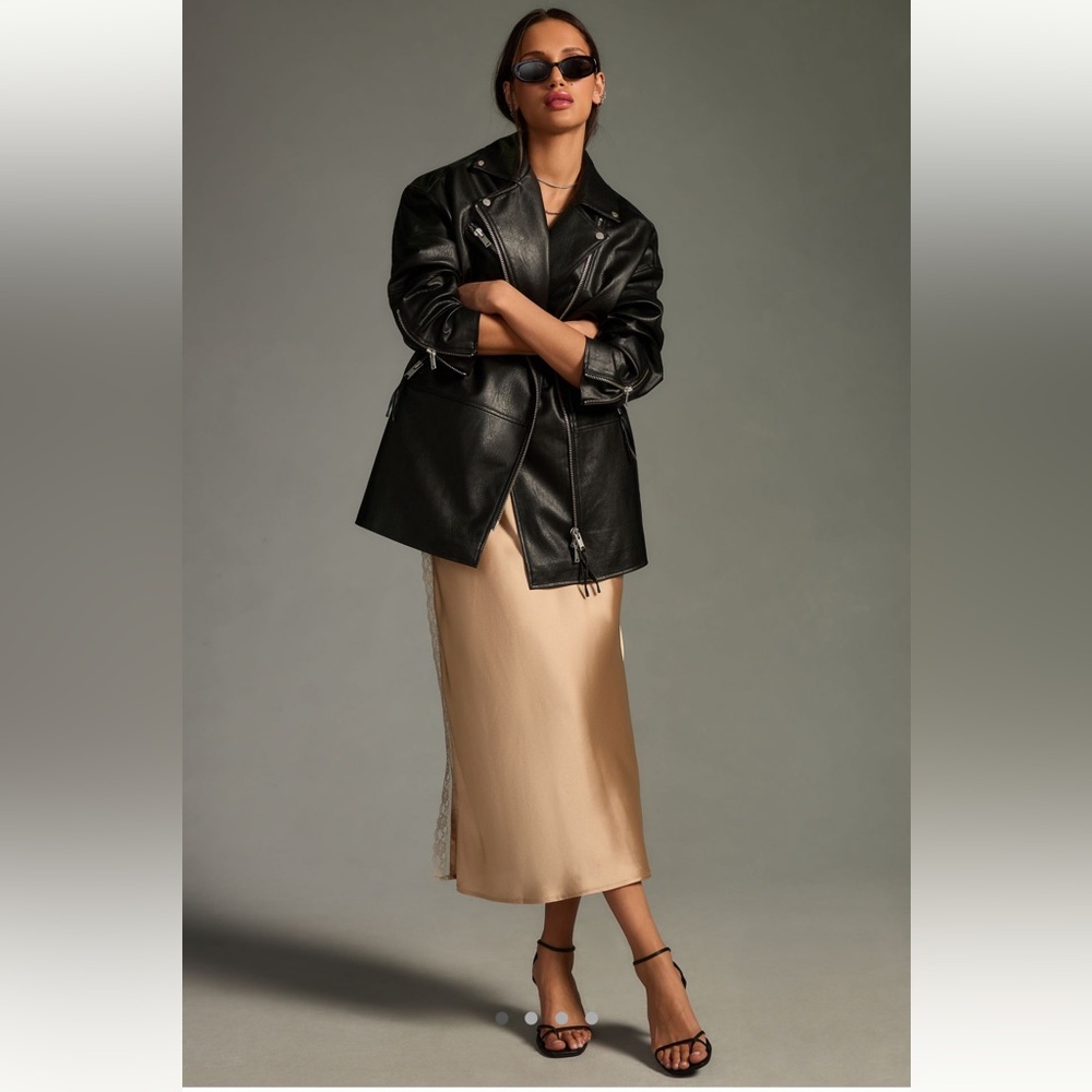 By Anthropologie Longline Faux Leather Moto Jacket